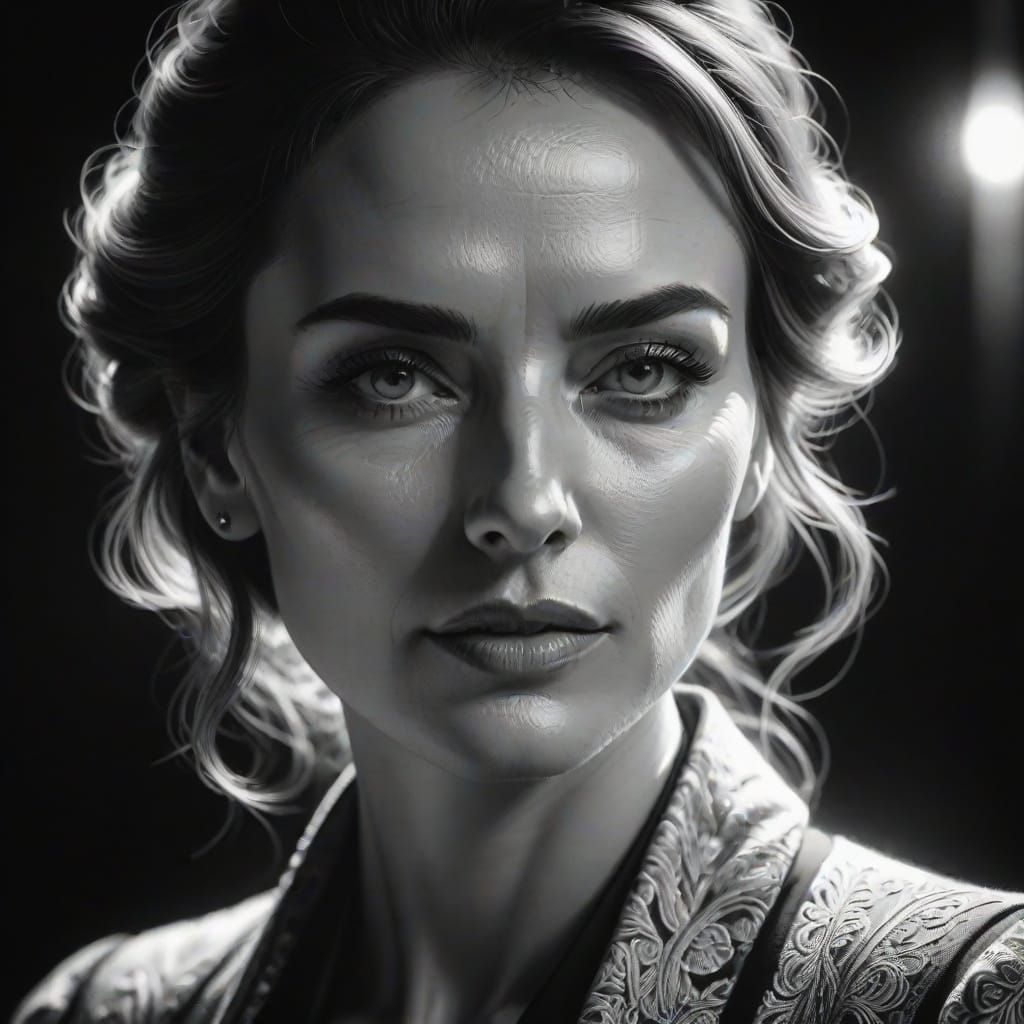 Elegant Woman's Portrait in Pencil with Chiaroscuro Lighting