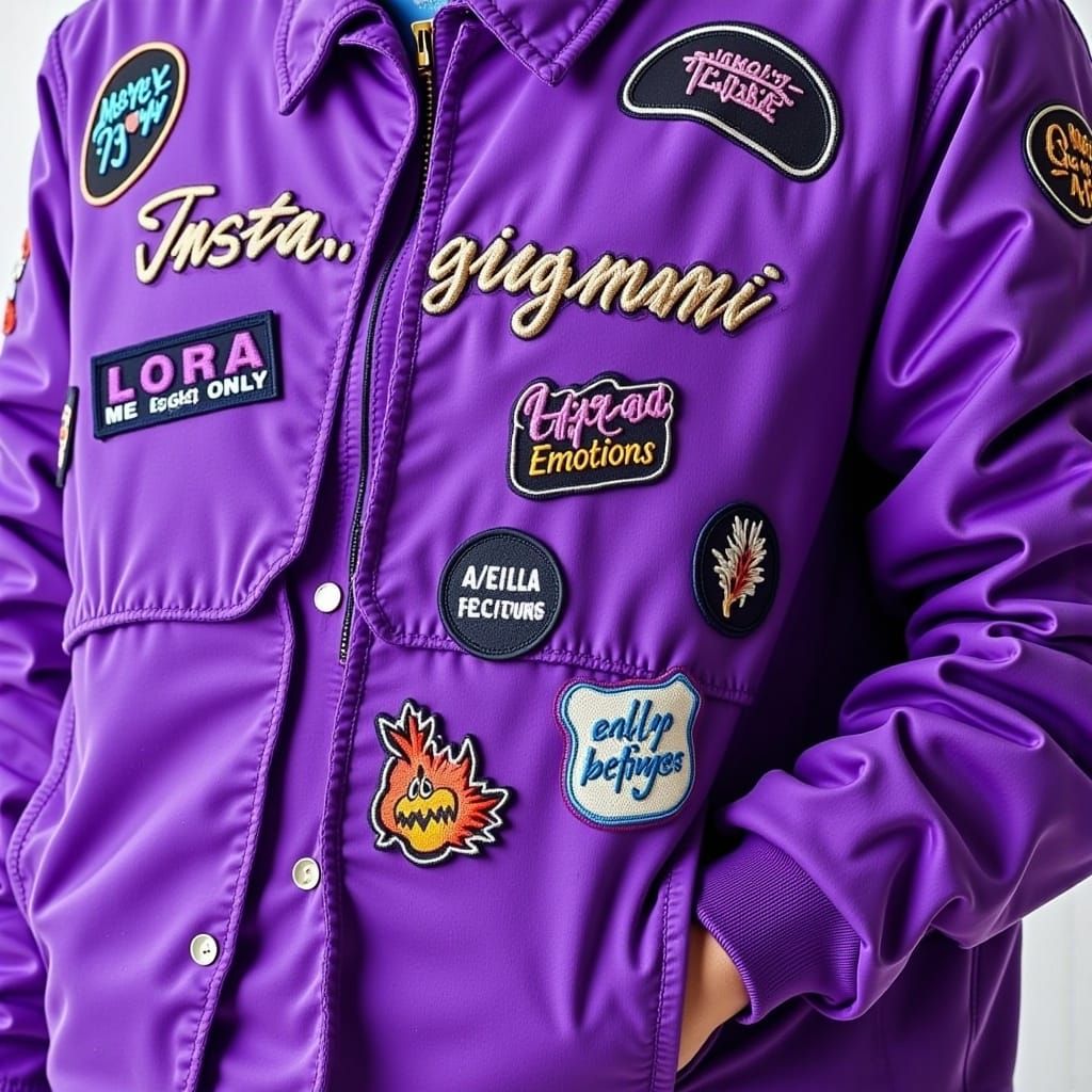 Luxury Members Only Jacket in Rich Purple with Quirky Embroi...