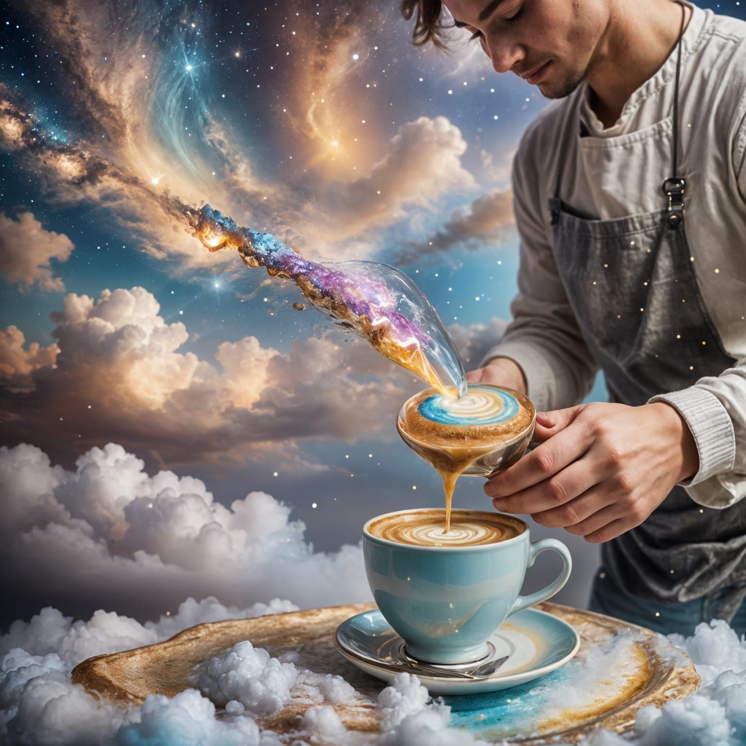 Barista Pours the Milky Way: Divine Coffee