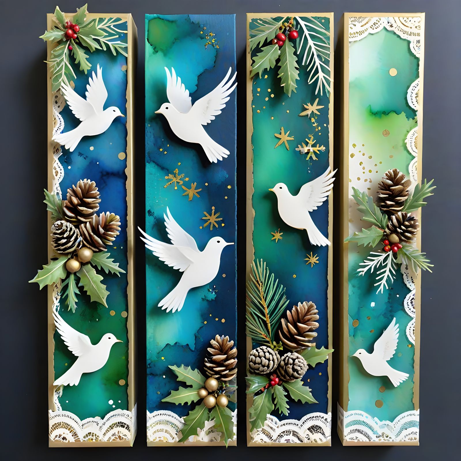 Vibrant Watercolor Christmas Scenes with Doves