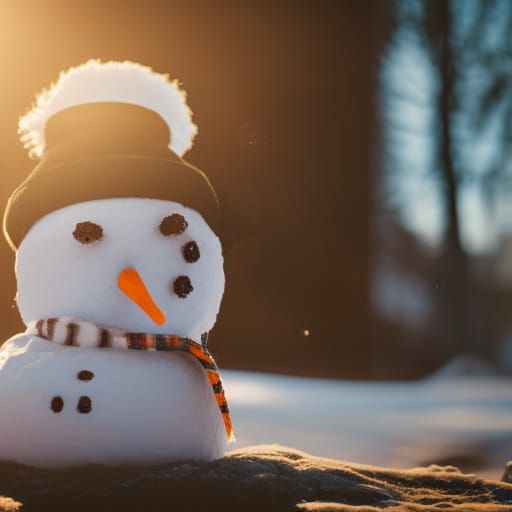 Sad Snowman Melts in the Sun: Photorealistic 8K