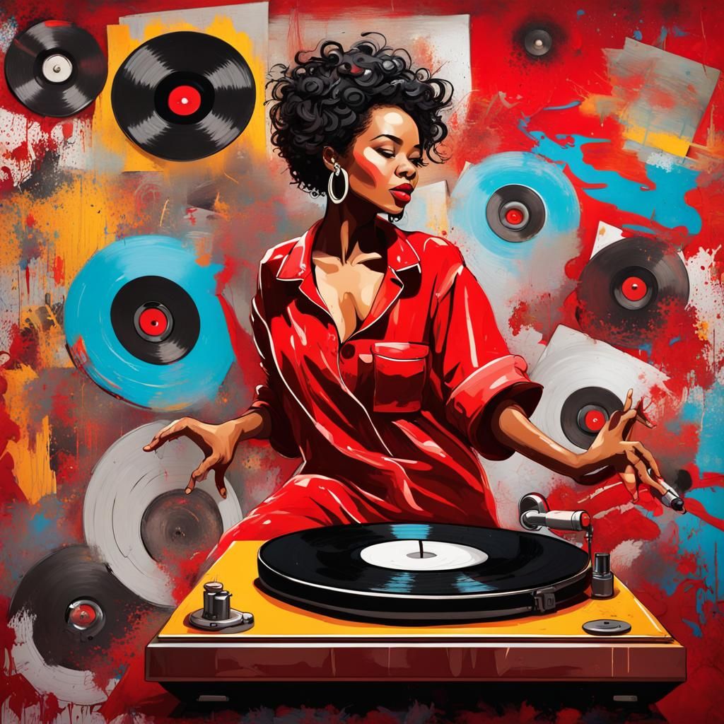 Vibrant Graffiti Art: Woman Dancing with Phonograph