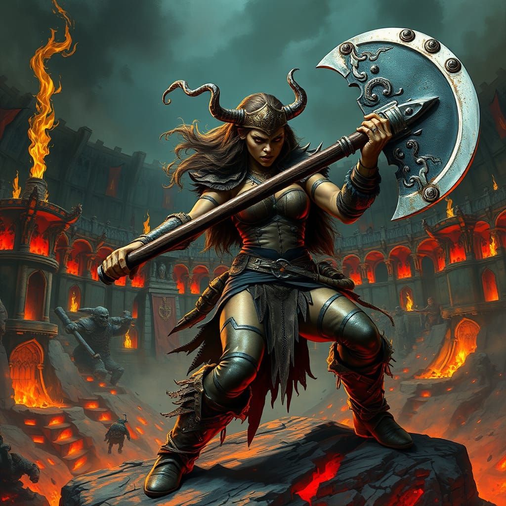 Dark Fantasy Gladiator in Hellish Arena