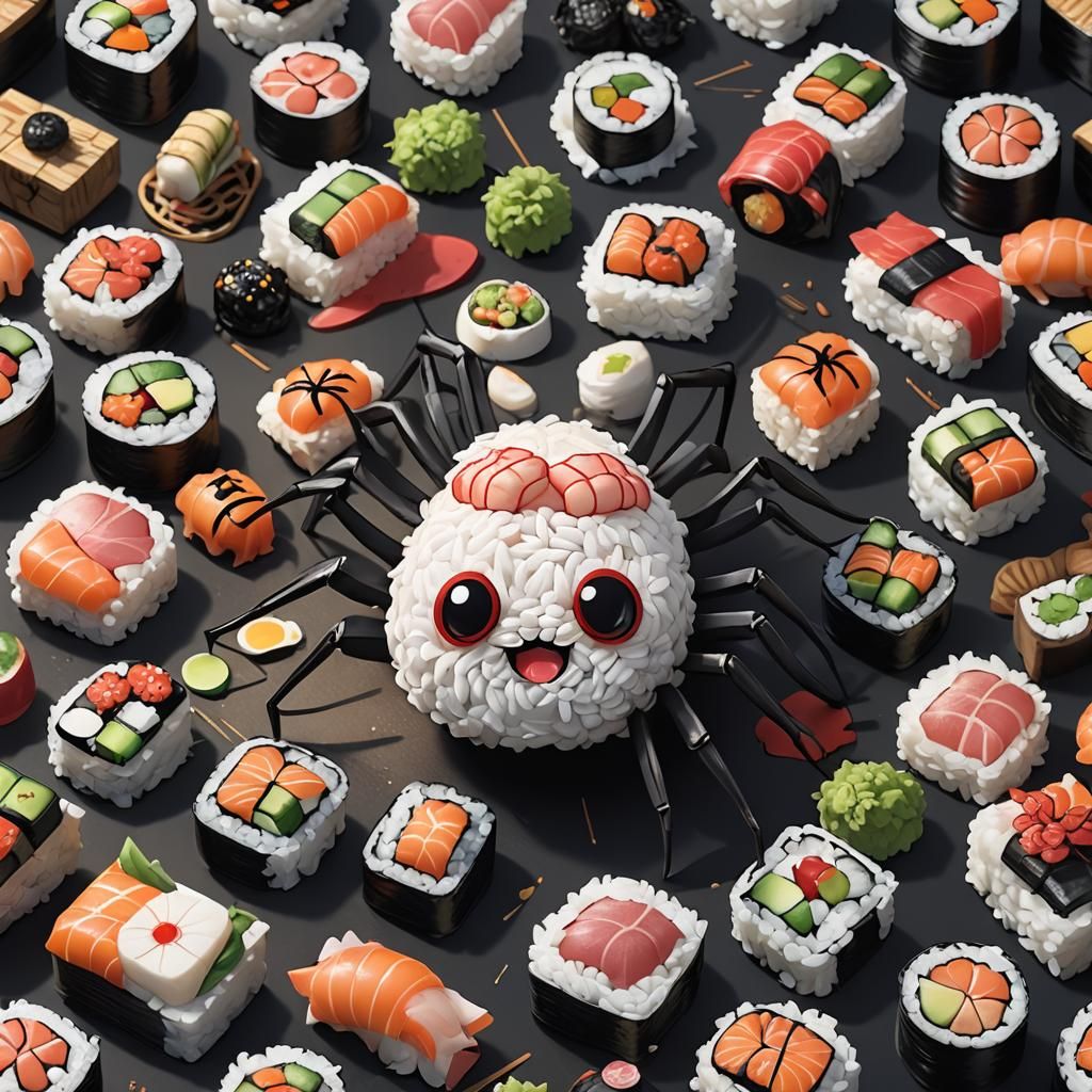 Spider Sushi Anime Character in Cel-Shaded Style