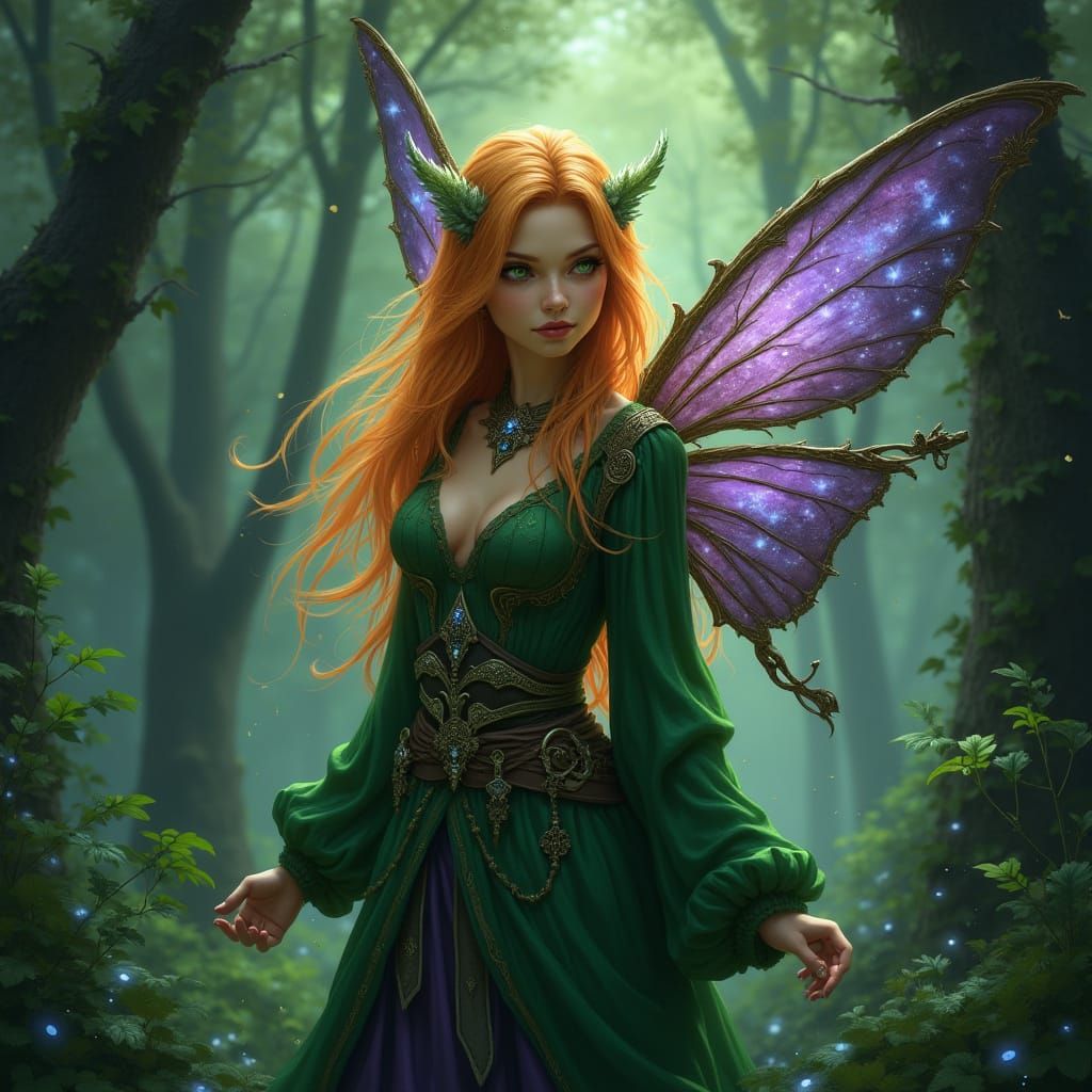 Enchanted Warlock Witch in Emerald Forest, with Vibrant Oran...