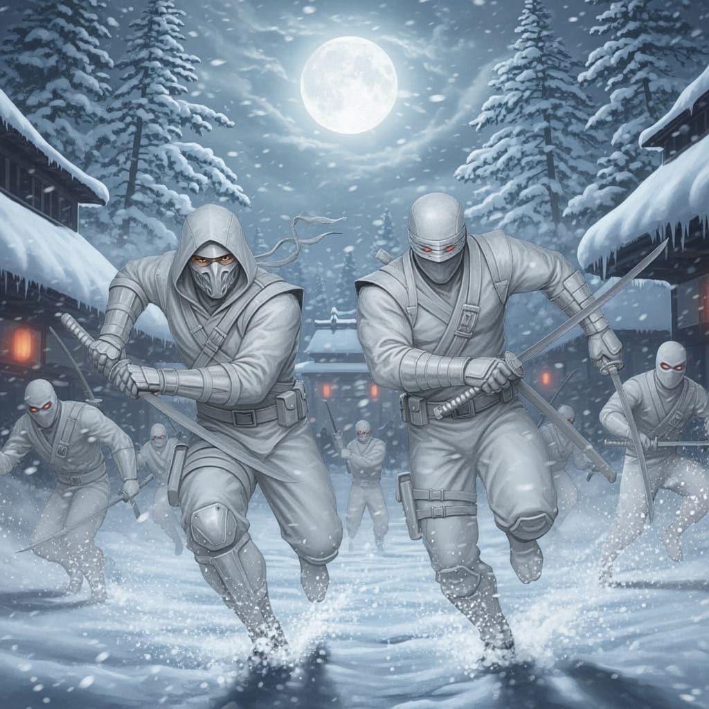 StormShadow and Snake Eyes Battle Ninjas in Snowy Landscape
