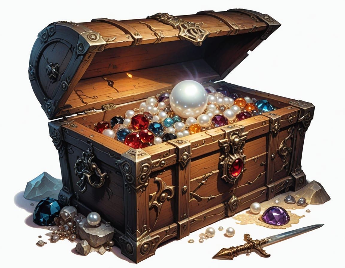 Treasure Chest with Pearl and Gem in Fantasy Style