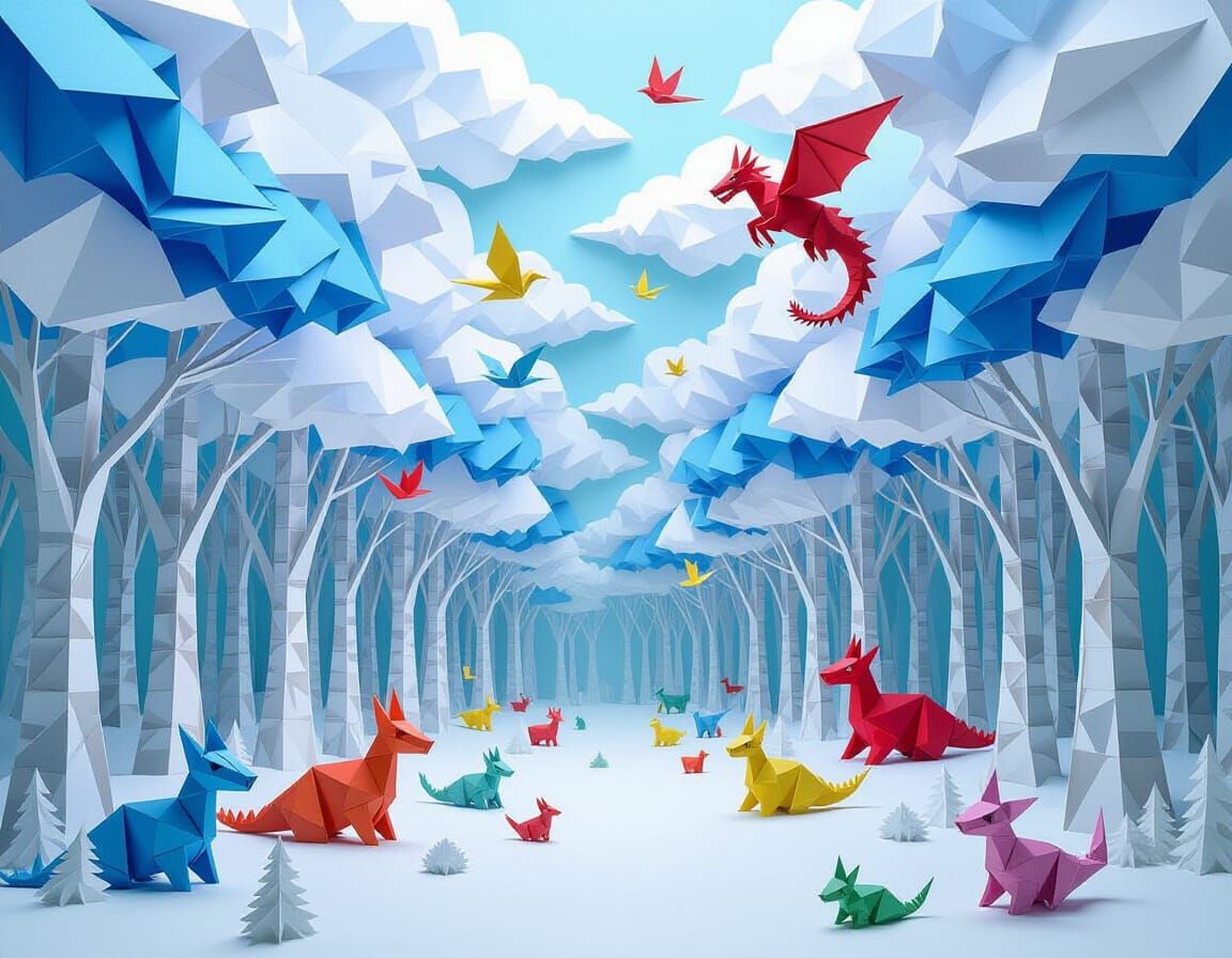 Origami Winter Forest with Mythical Creatures in Papercraft ...