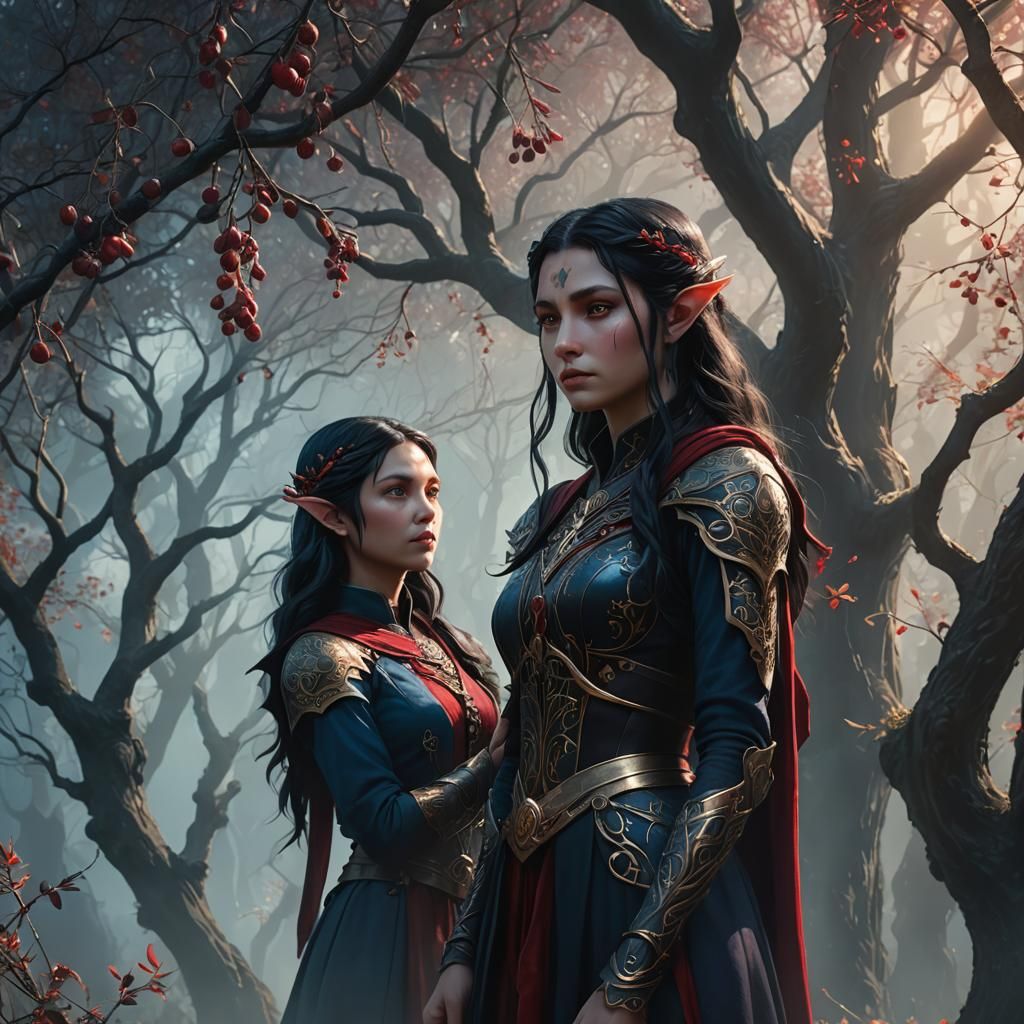 Elven Guardians of the Damascene Willow: Fantasy Art
