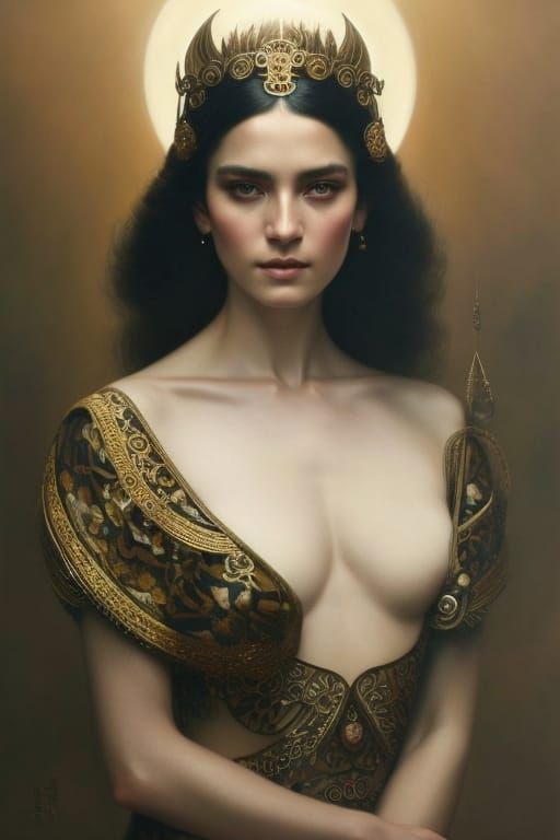 Goddess Portrait with Intricate Caftan, Digital Art