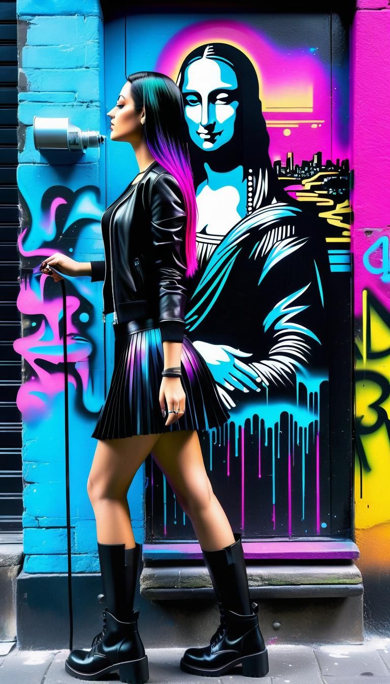 Cyberpunk Teen Graffiti Art in Neon Alley