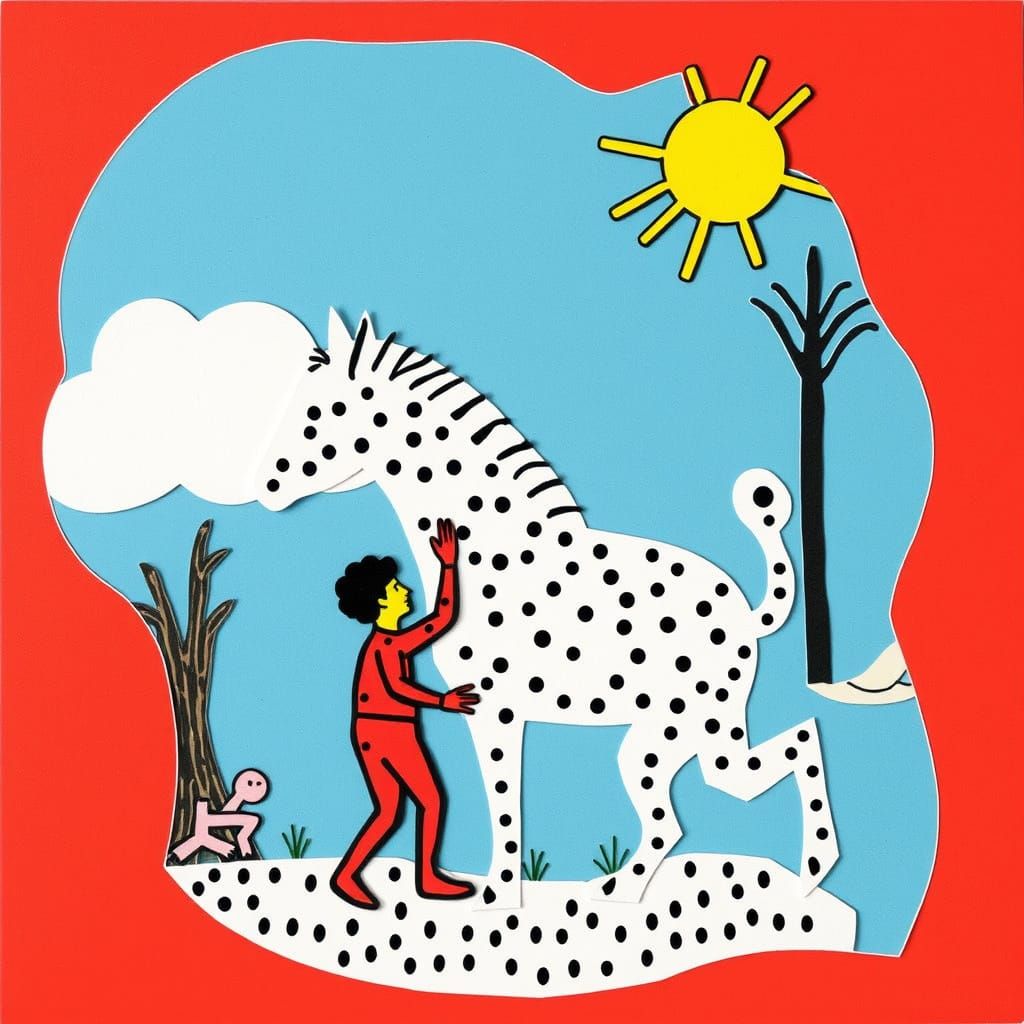 Bold Paper Collage Art in Haring and Douglas Style