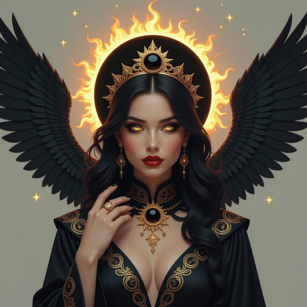 Solar Eclipse Oracle in Hyper-Realistic Fantasy Style