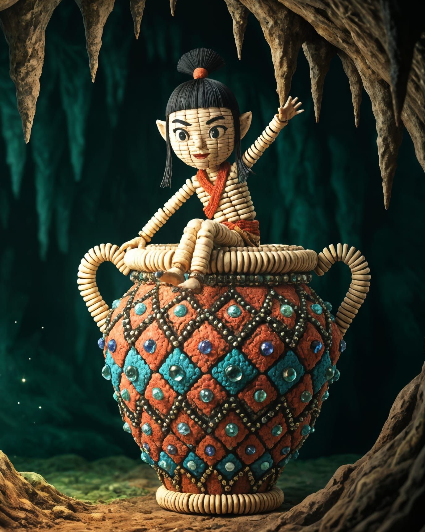 Beaded Ragamuffin Doll in a Sparkling Cave