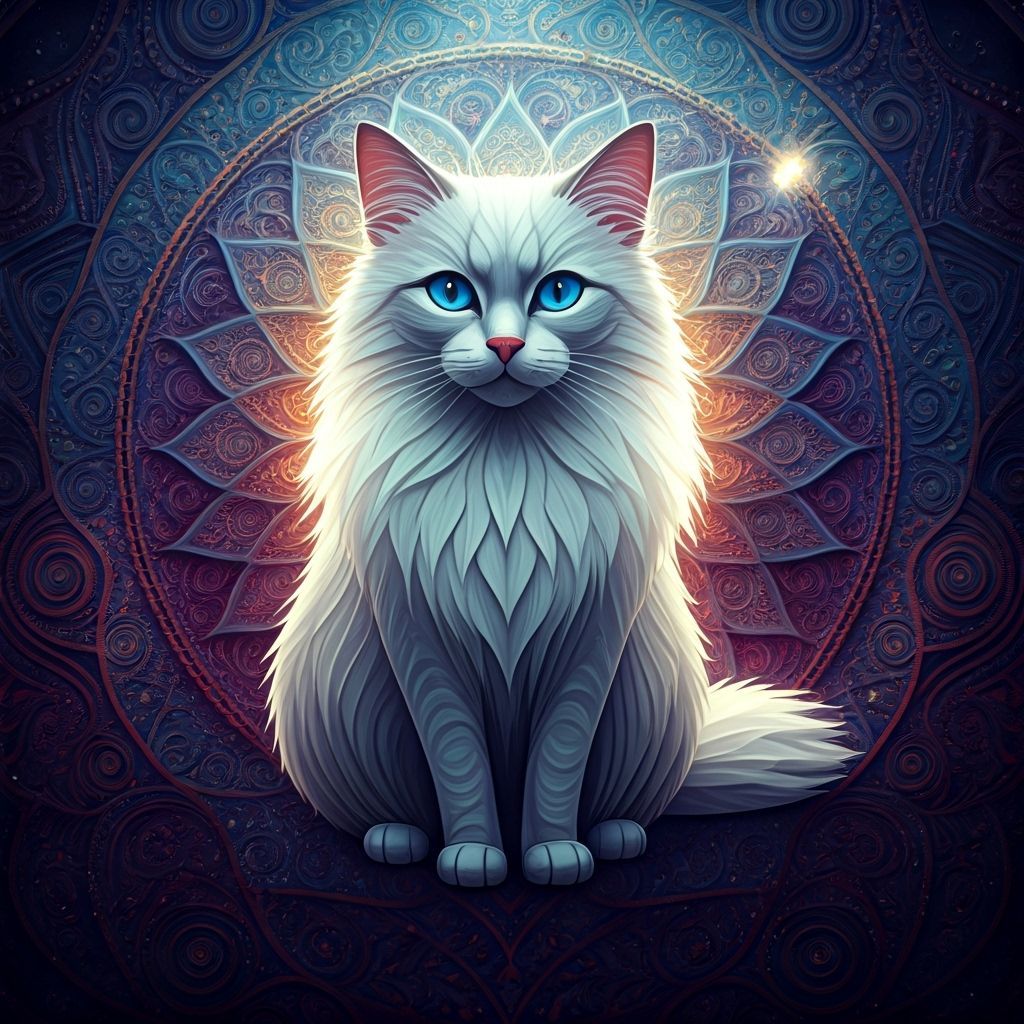 Papercraft Cat in Folk Art Mandala Illustration