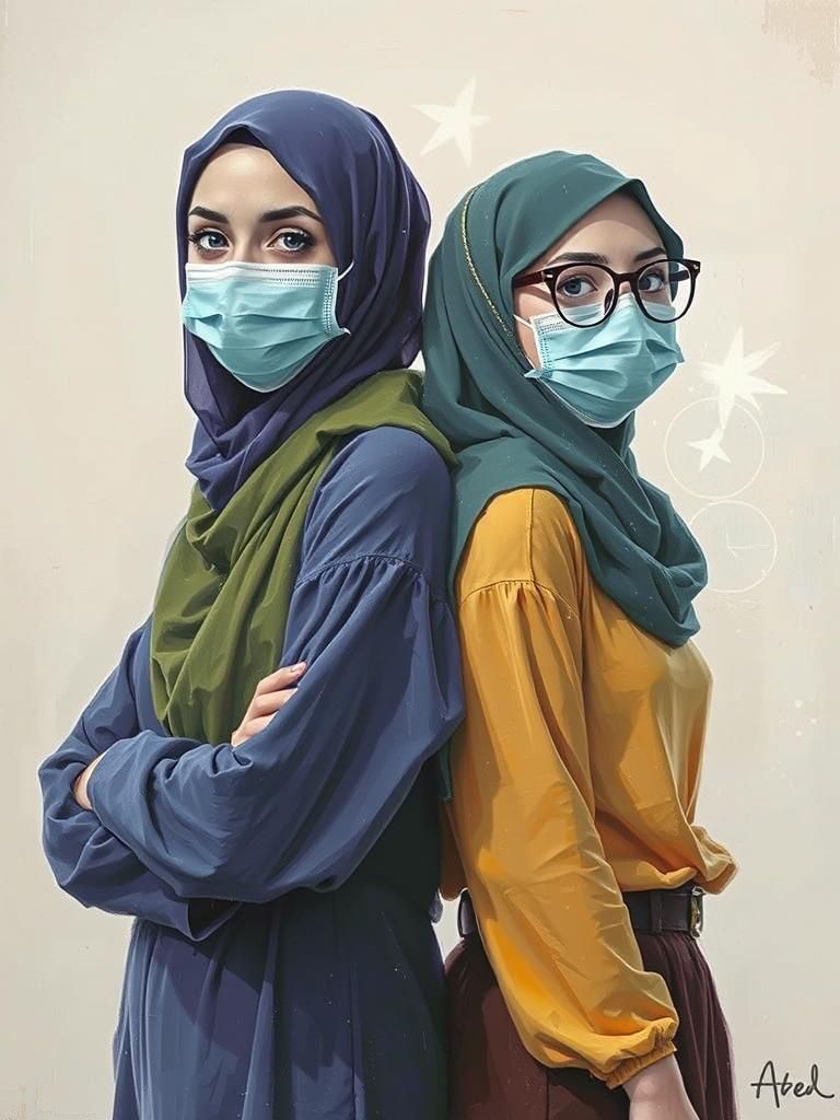 Friendly Hijabi Women in Impressionistic Oil Painting