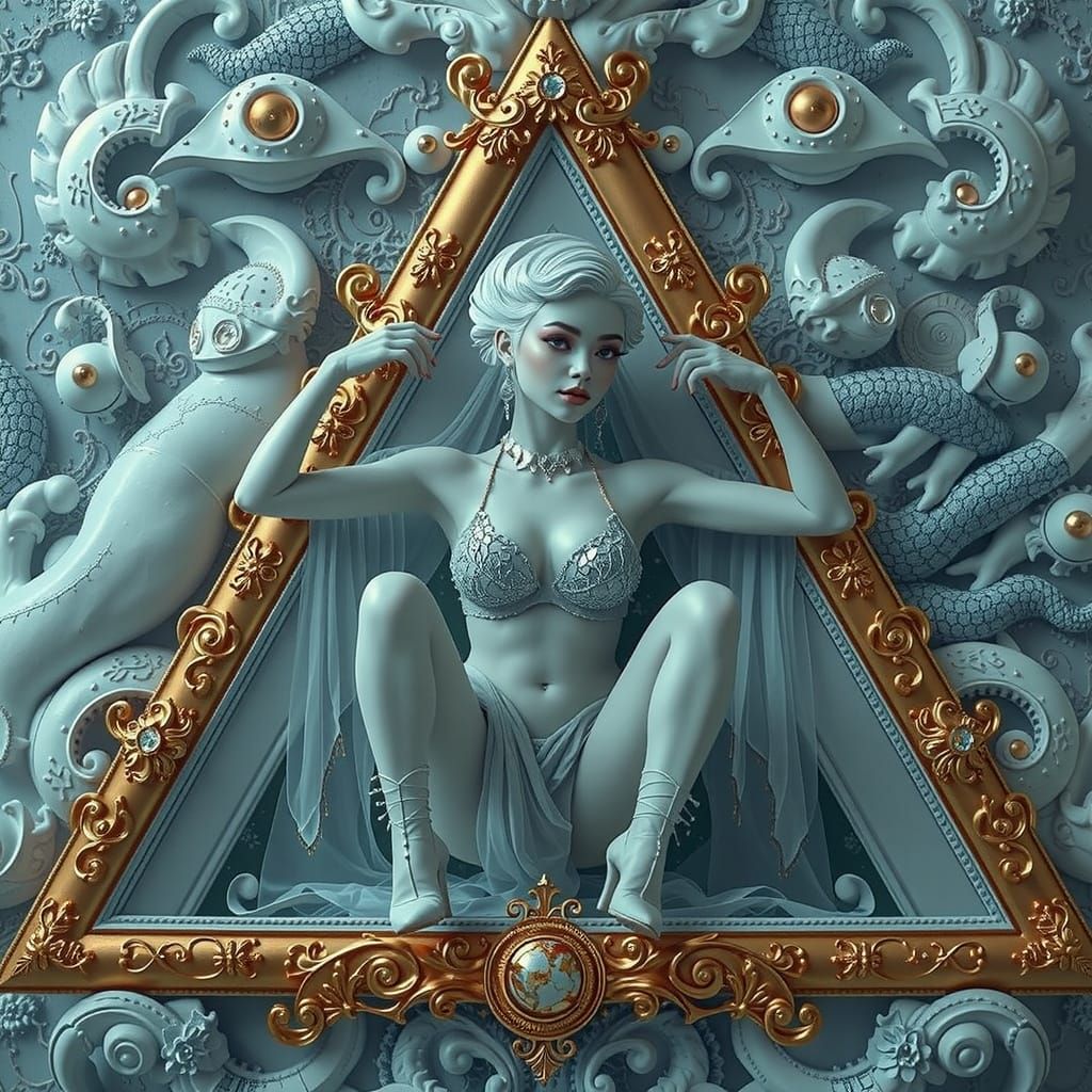 Psychedelic Surreal 3D Scene in Hyperrealistic Style