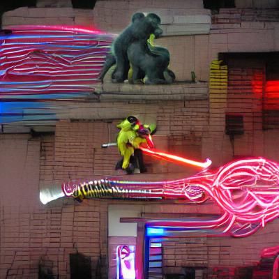 Fireman Battles Neon Monkeys with Lightsaber