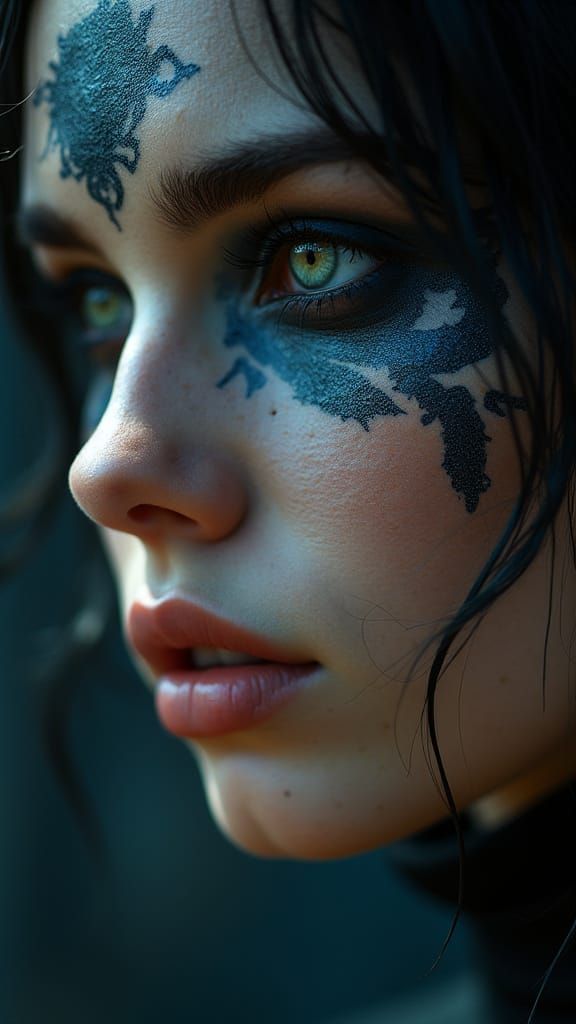 Hauntingly Beautiful Face with Calligraphic Symbols