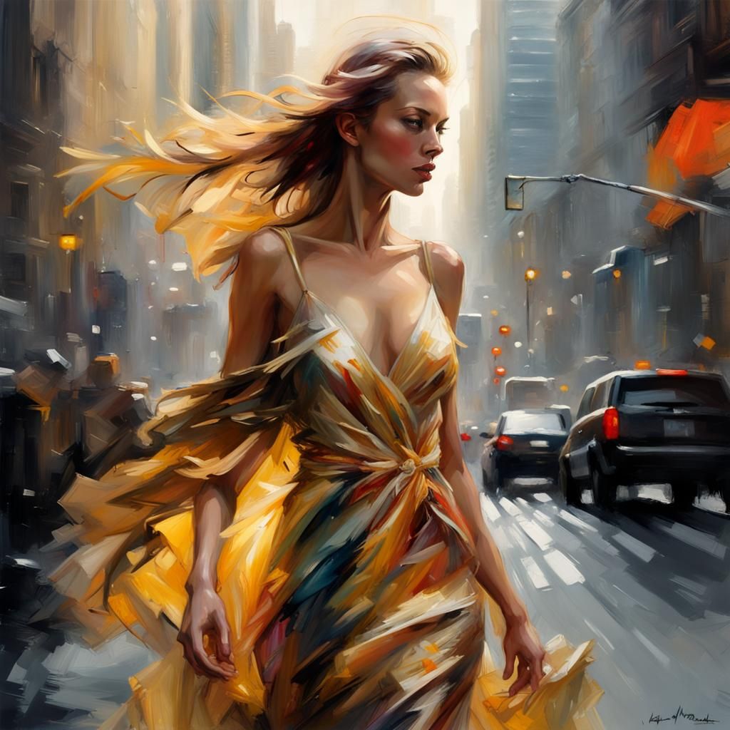 Woman in New York in Avant-Garde Dress