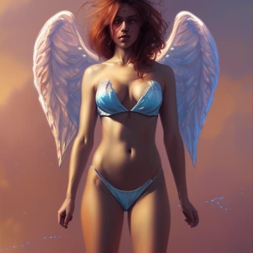 Hyperdetailed Angel with Bikini and Four Wings