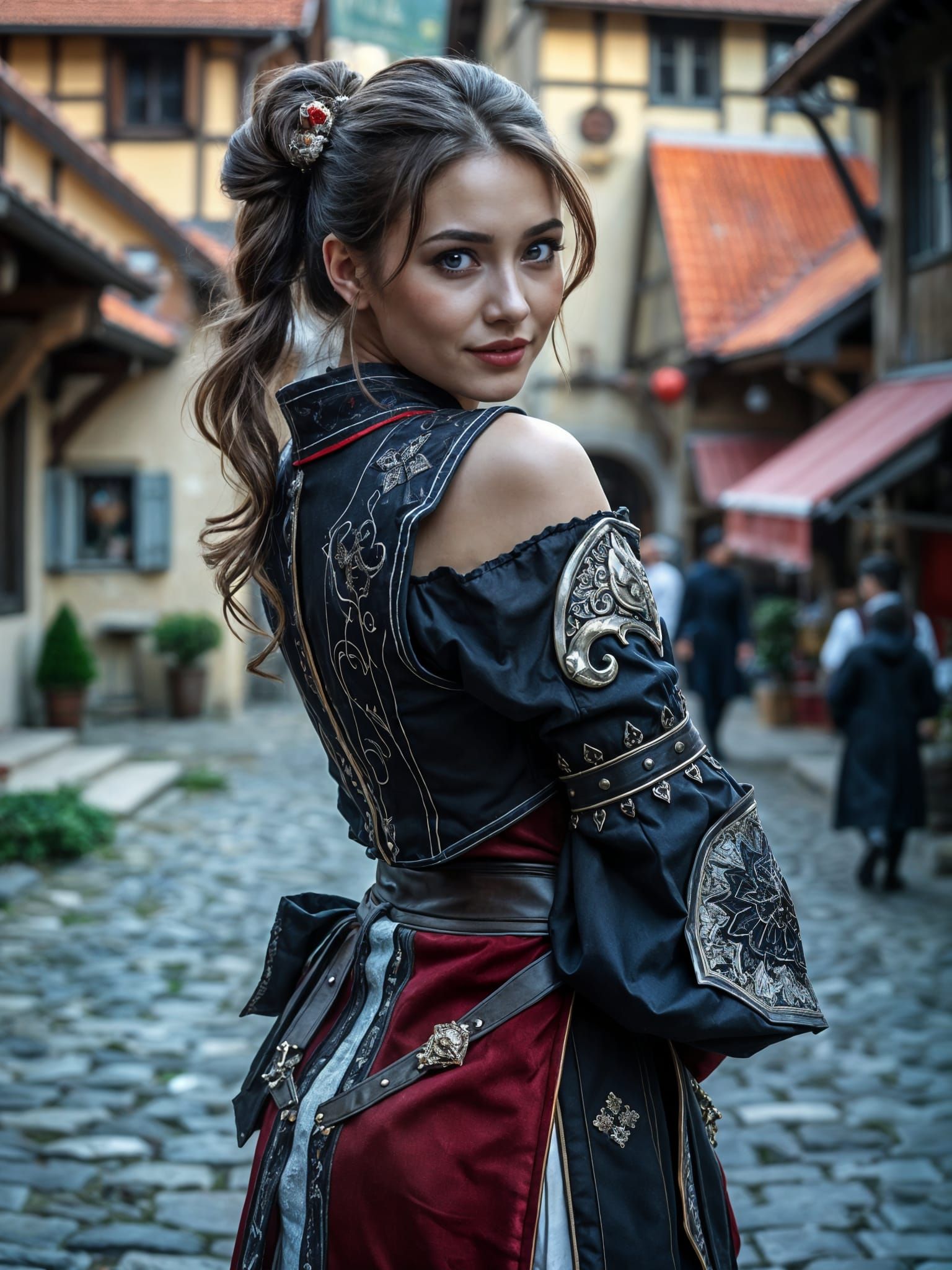 Sensual Woman in Cosplay with Mischievous Smile