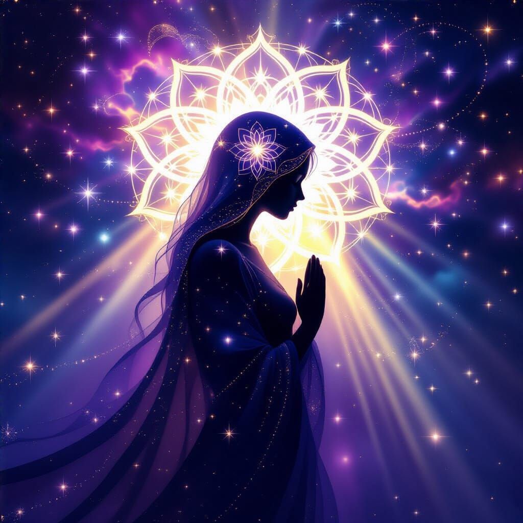 Cosmic Embrace of Starlight Protecting Human Silhouette