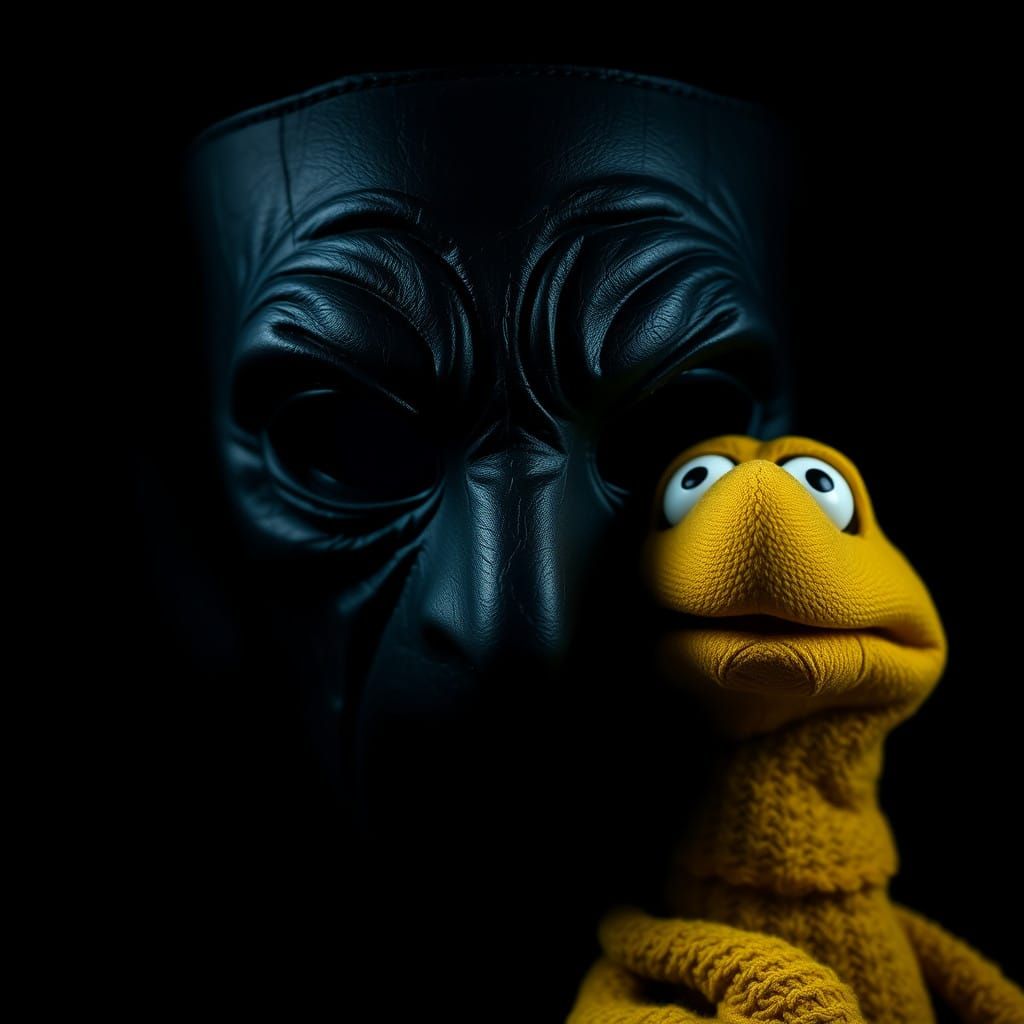 Surreal Yellow Muppet in Dramatic Shadows