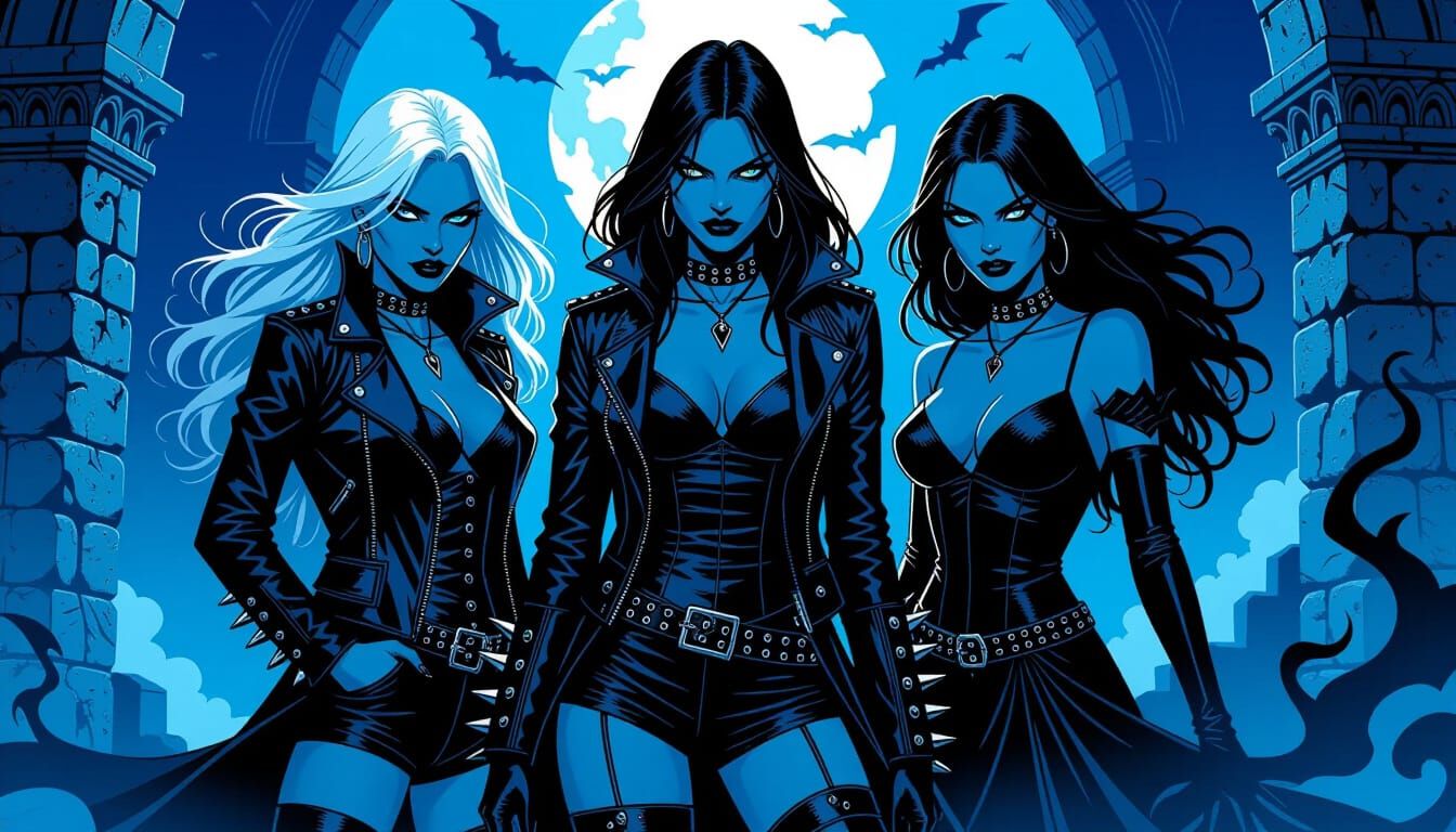 Gothic-Punk Witches in Storm-Lit Ruins