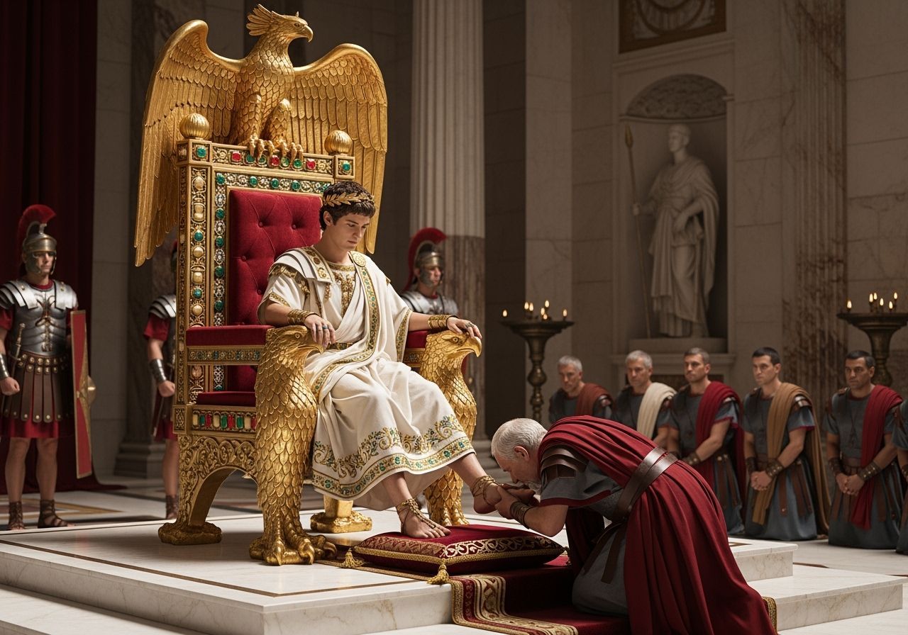 Emperor Nero on Gold Throne, Roman Empire Grandeur