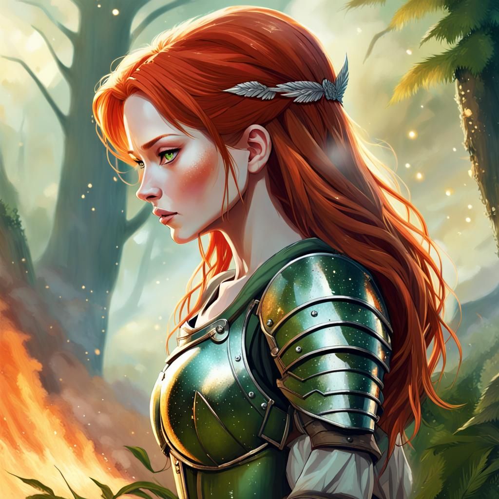 Redhead Warrior Reflects on Past Battles in Fantasy Art