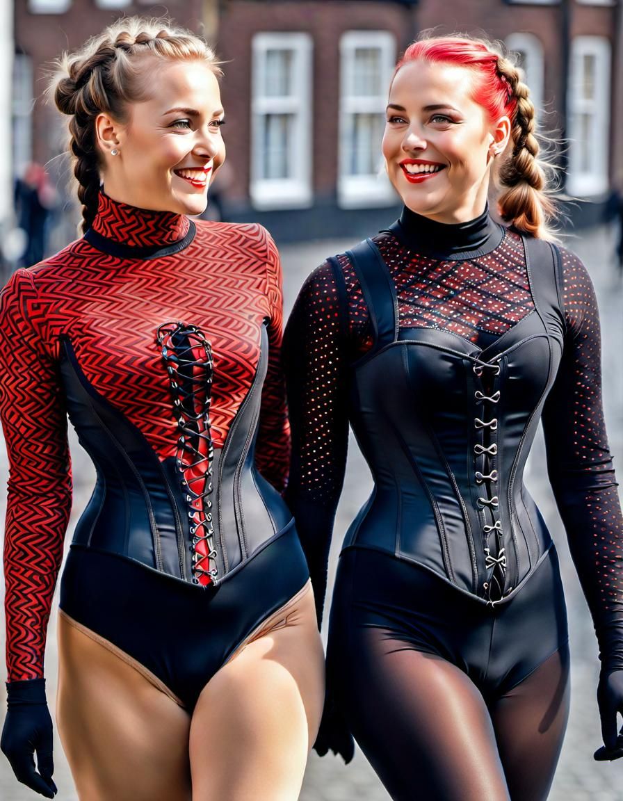 Two Curvy Danish Women in Copenhagen, Oil Painting