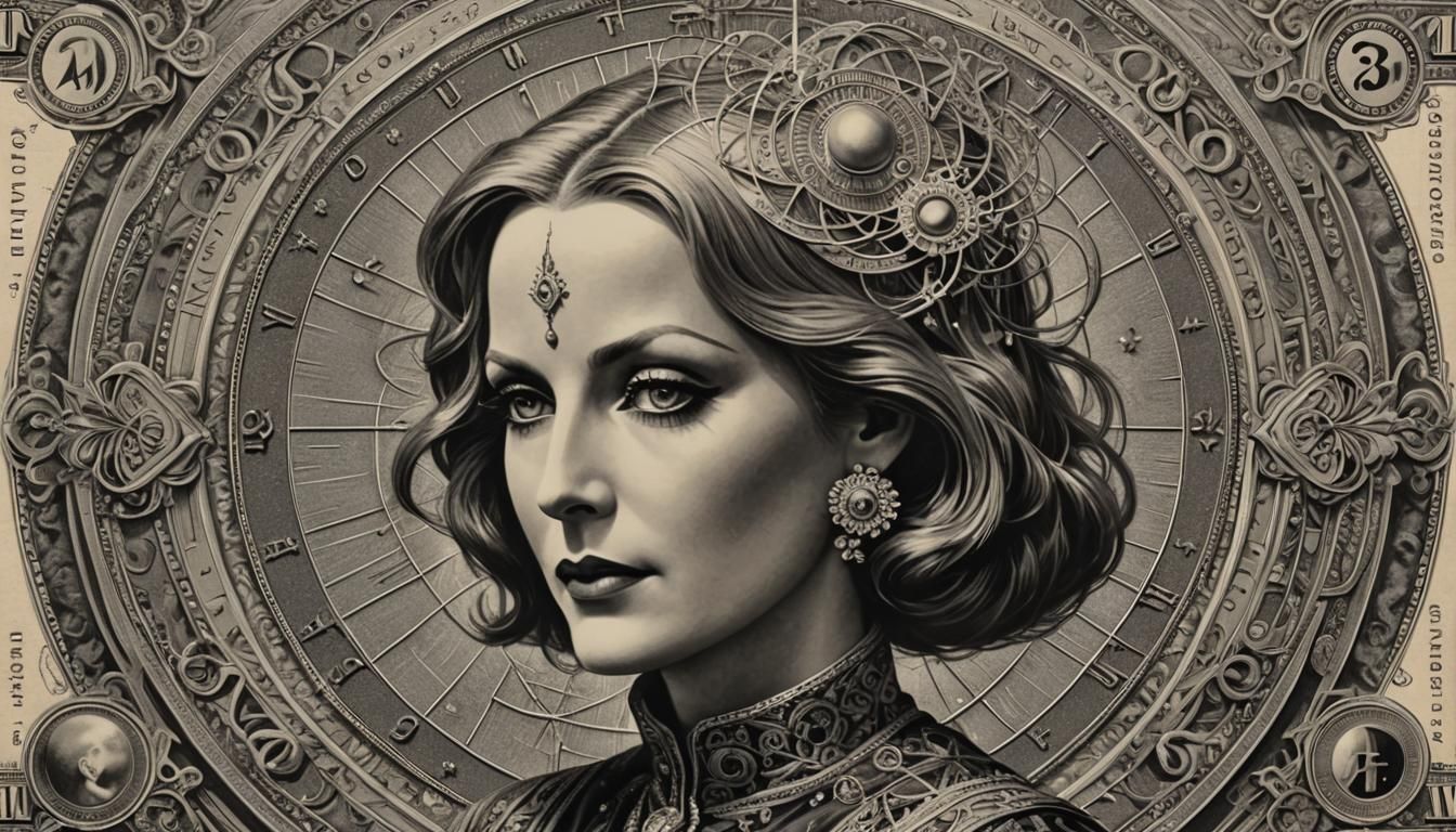 Greta Garbo Bust with Lightning and Planets