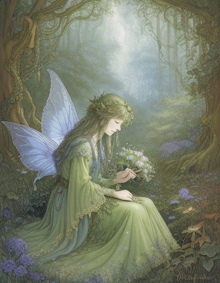 Whimsical Fairy in Lush Forest Glade