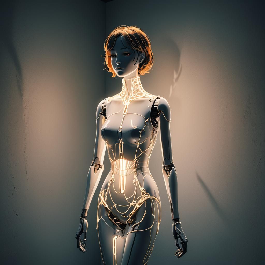 Mannequin Lamp Glows: Anime Illustration