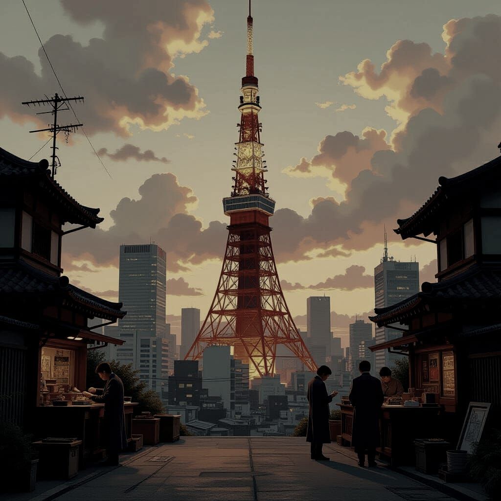 Tokyo Tower Construction in 1960s: A Digital Painting