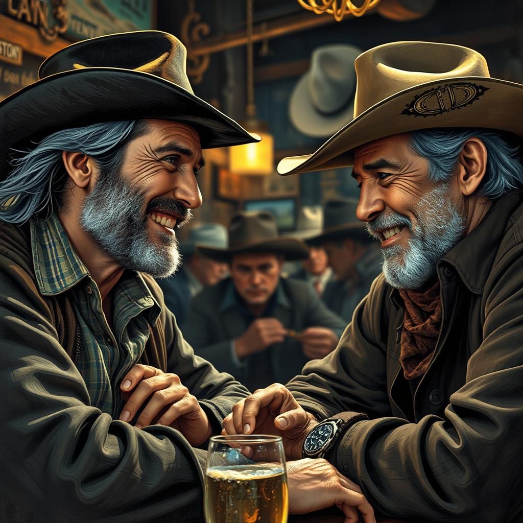 Cowboy Brad Pitt and George Clooney in Titian Style