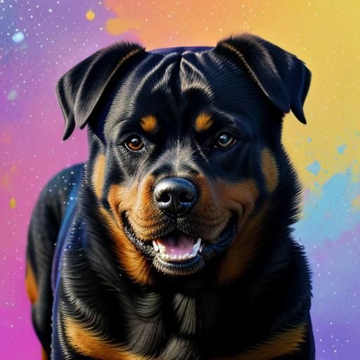 Happy Rottweiler Portrait with Sparkling Background