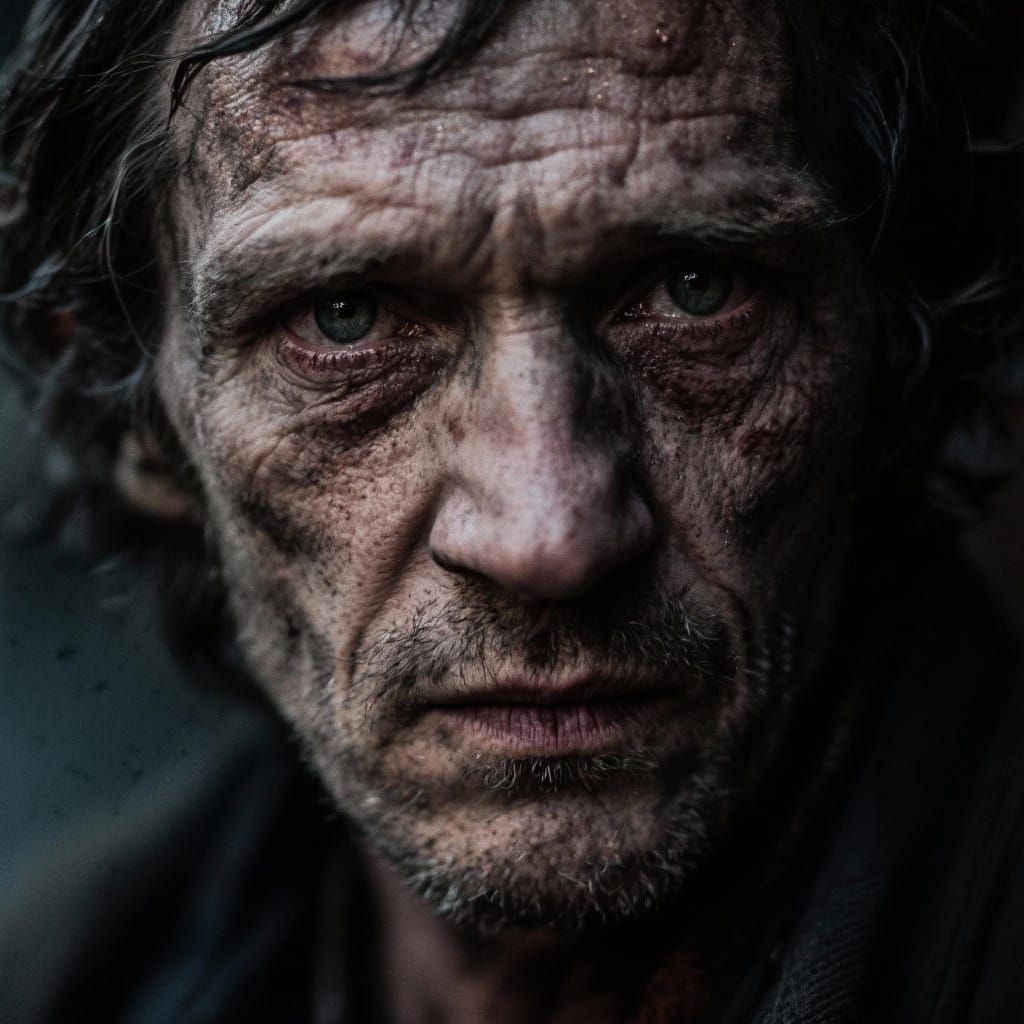 Grimdark Close-Up Portrait in Ambient Light