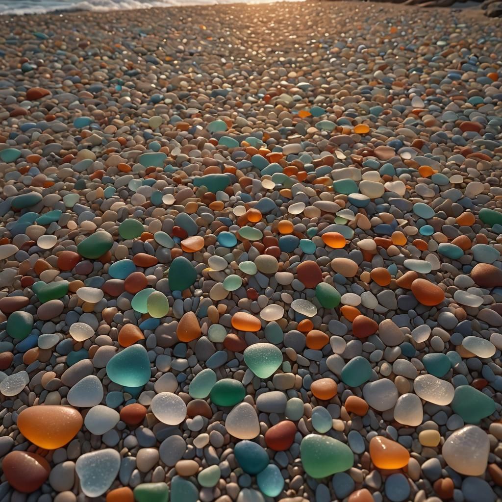 Golden Sunset on Seaglass Beach: Digital Matte Painting