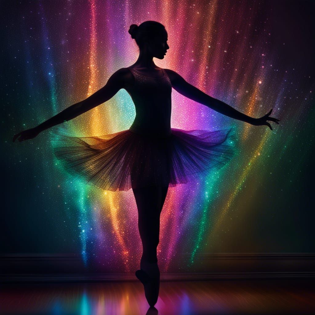 Iridescent Ballerina Dancing in Rainbow Shadow Contrast