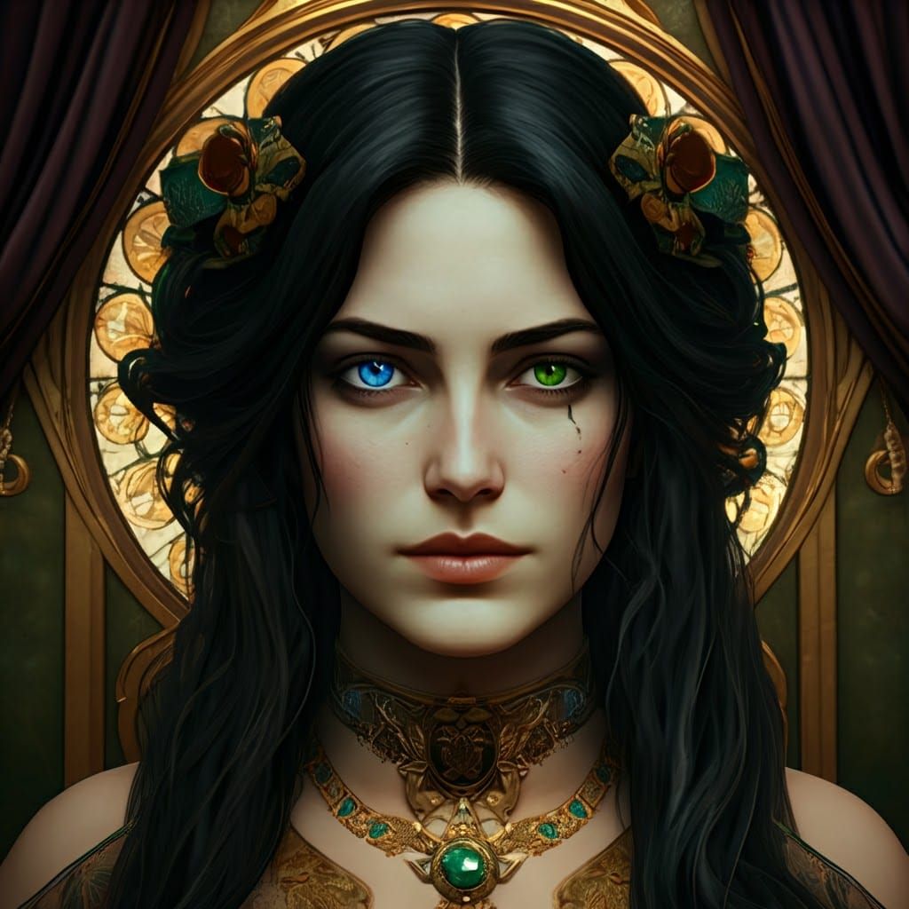 Italian Woman Portrait in Art Nouveau Style