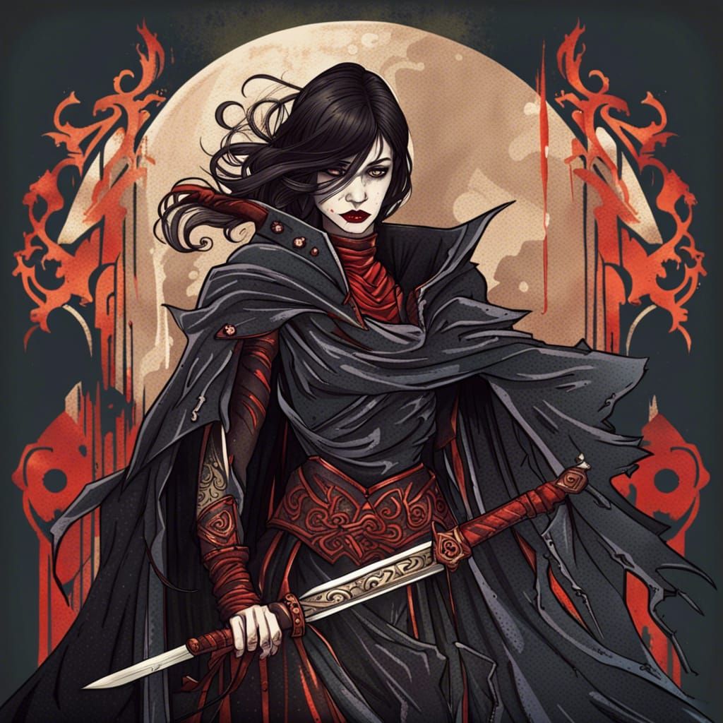 Art Deco Vampire Warrior in Dark Fantasy Style