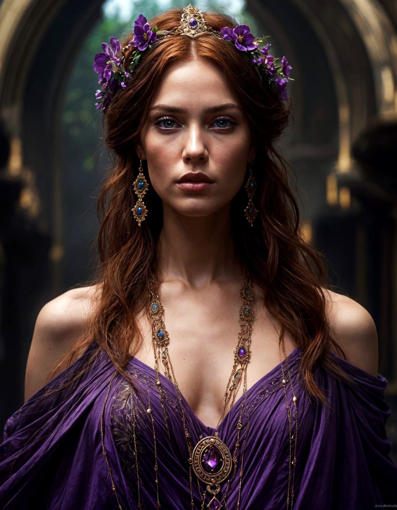 Elegant Goddess Megara with Auburn Hair