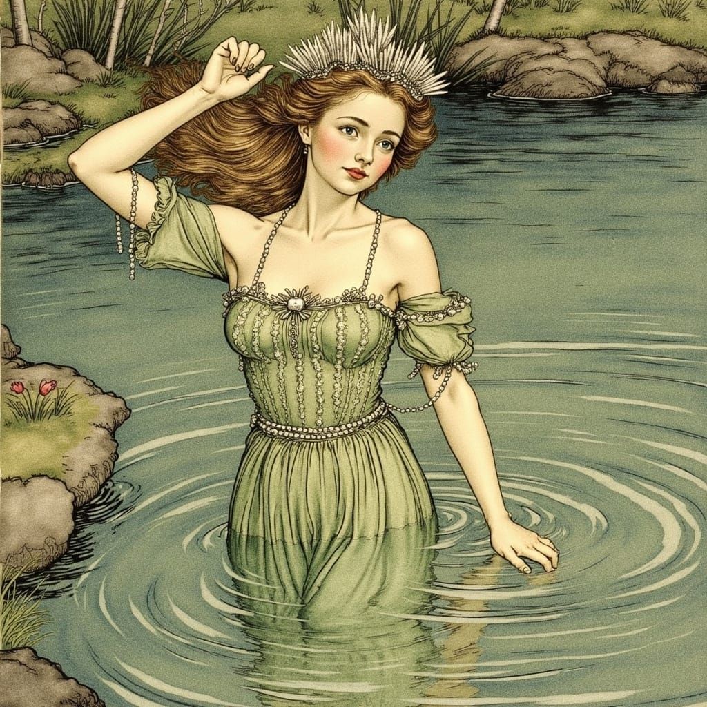 Lady of the Lake Emerges from Crystalline Pond