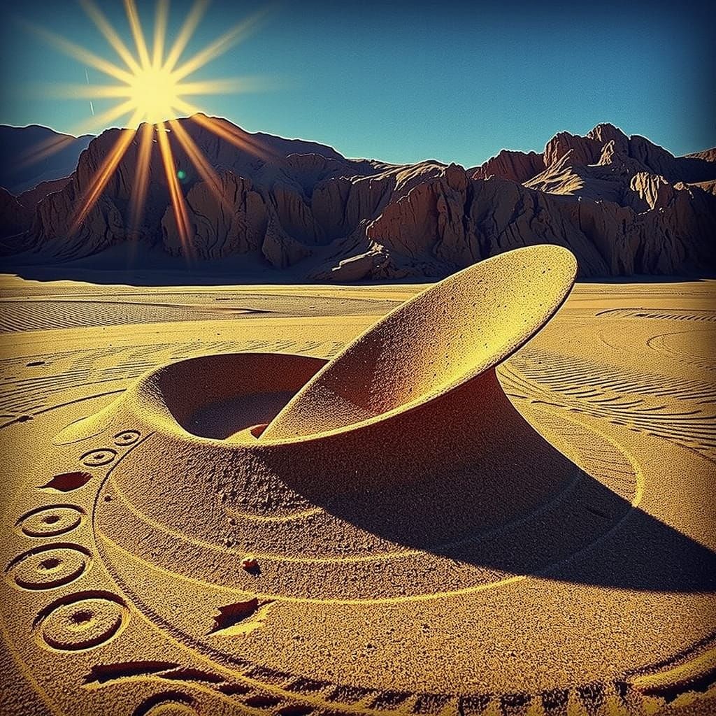Golden Sand Spiral in Desert Sunset
