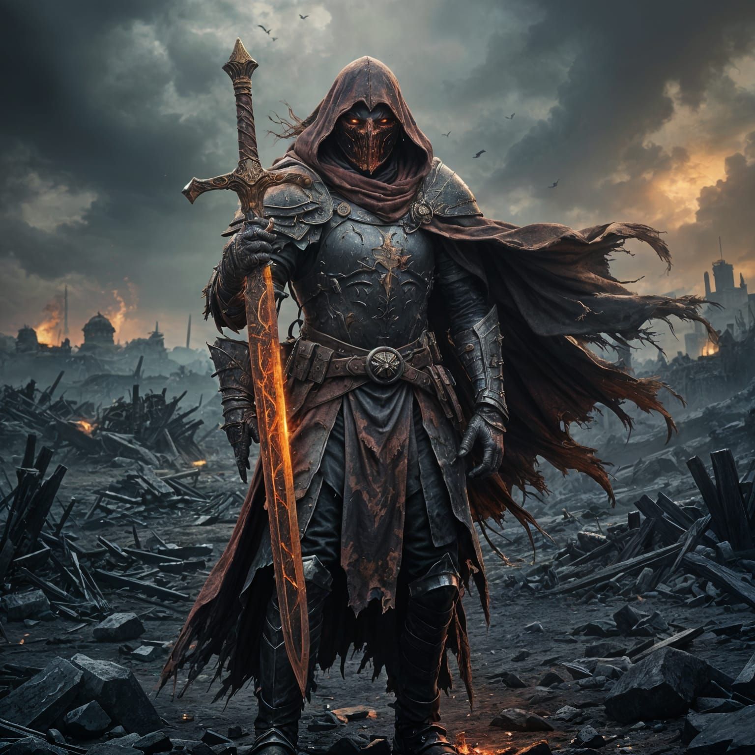 Warrior Defies Desolate Battlefield in Epic Fantasy Art