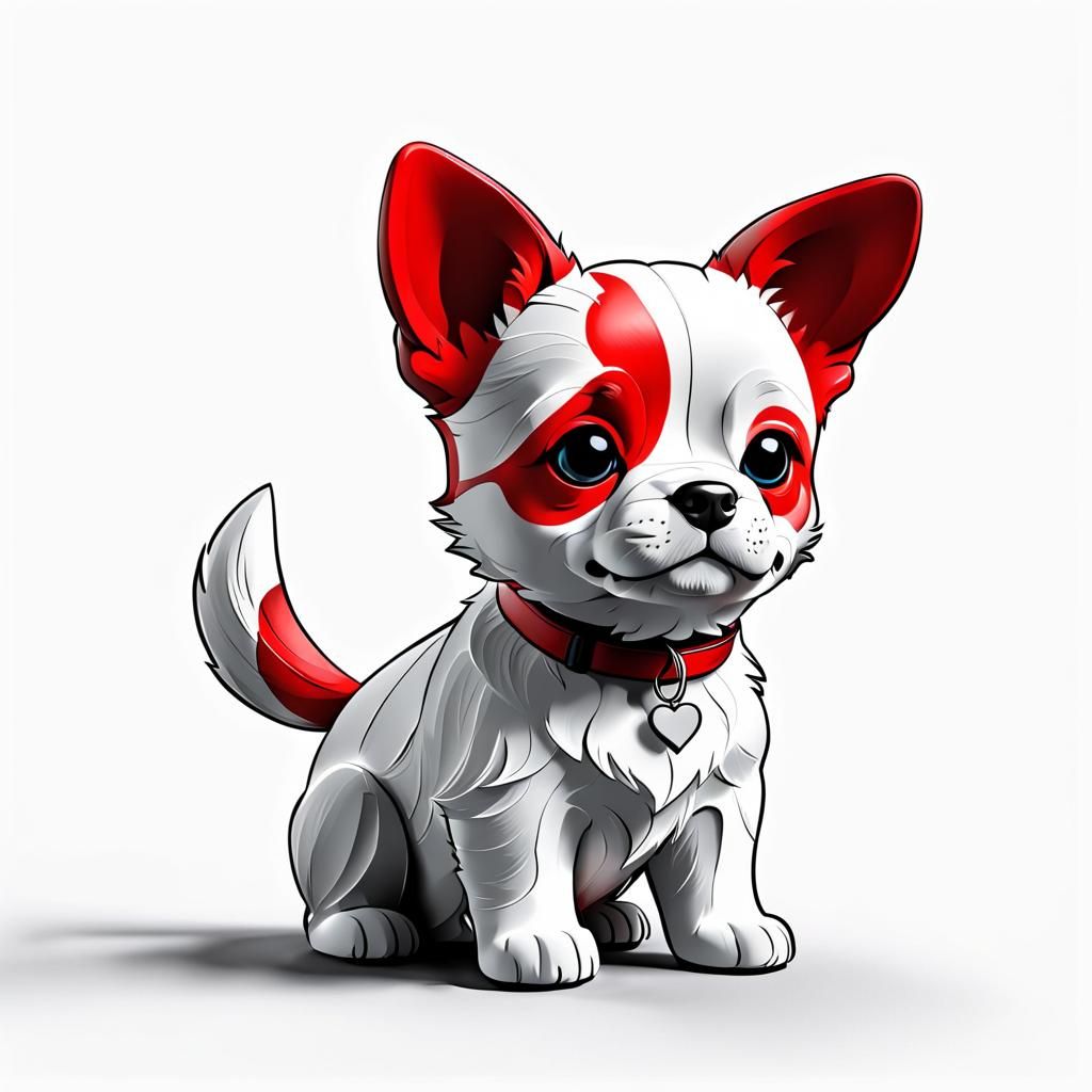 Cute Dog 3D Line Drawing on White