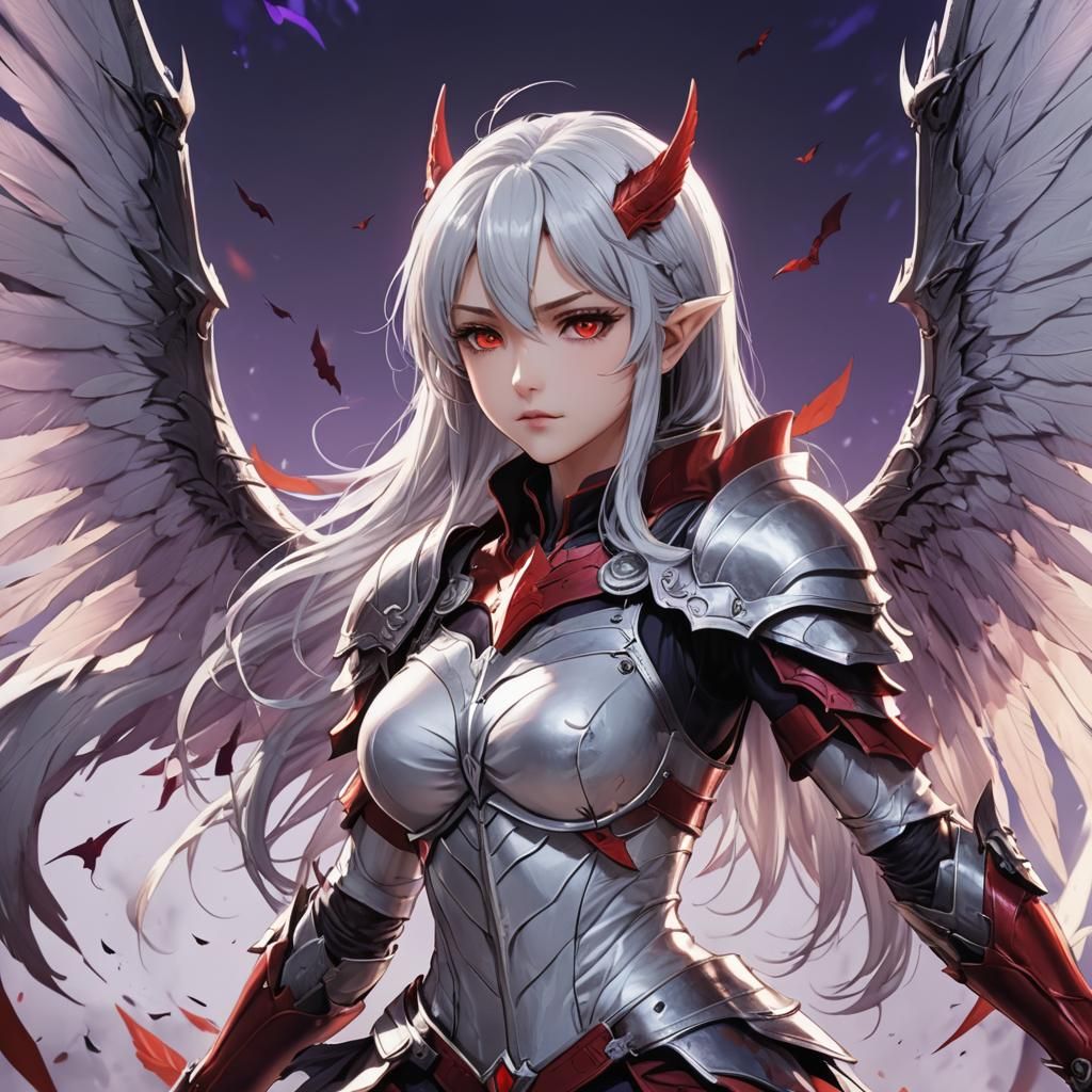 Valkyrie Vampire with Lance in Anime Style