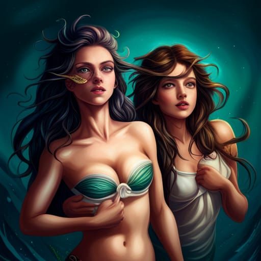 Vibrant Mermaids Under the Sea in Splash Art Style